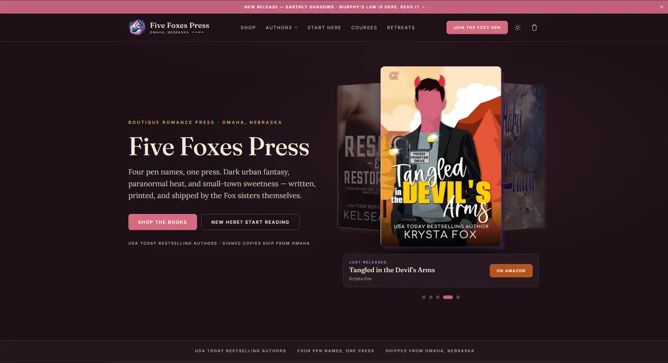 The Five Foxes Press homepage, built by Gorb Studio
